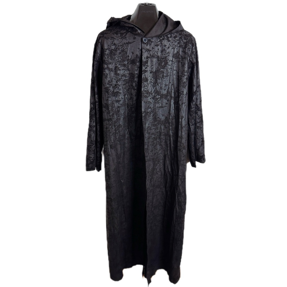 HOODED BLACK CLOAK Vampire Fantasy Medieval Wizard Deatheater Villain Costume